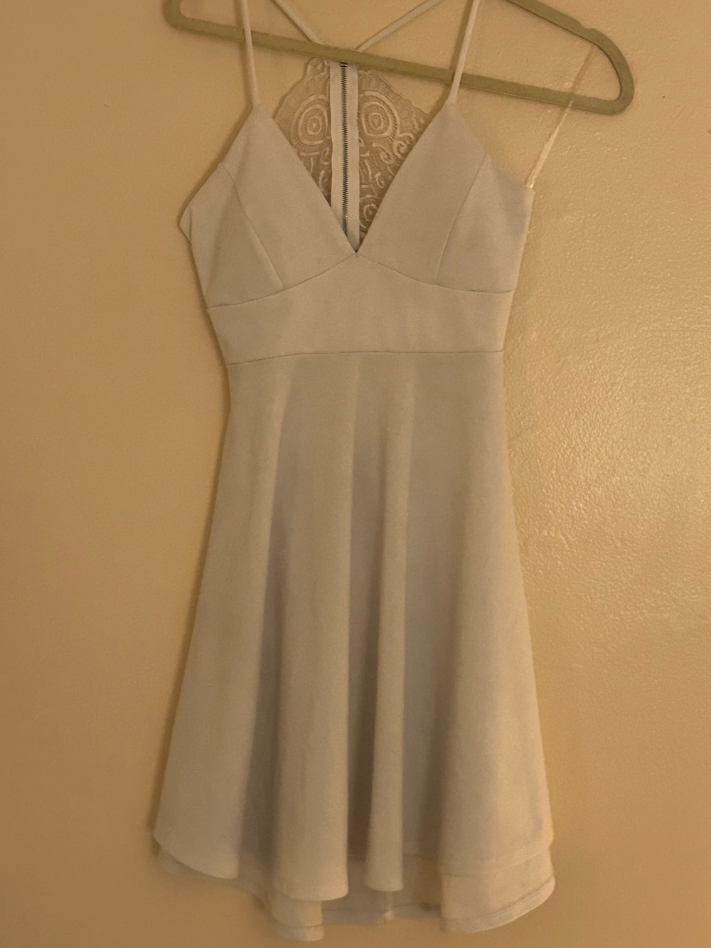 Olive Tree Spaghetti Strap V-Neck Eggshell White Cream Dress